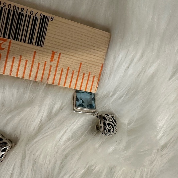 Filigree Sterling silver blue topaz studded dangle earrings NEW - Picture 4 of 7